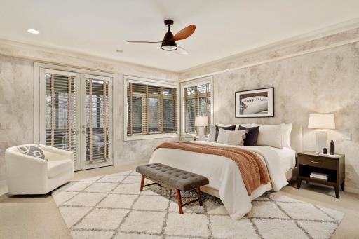 Primary bedroom suite with walk-in closet, separate shower and soaking tub, and connected to private spa deck with new Hot Tub!