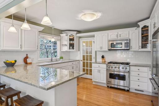 Kitchen with granite countertops and Viking appliances