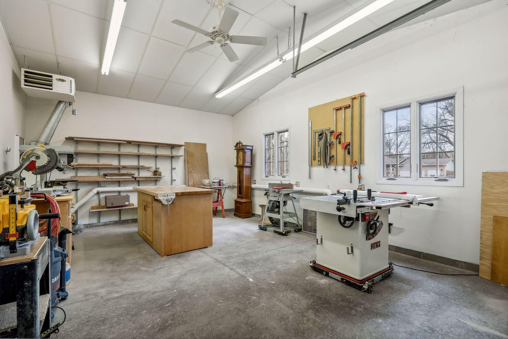 Heated workshop contains a dust collection system