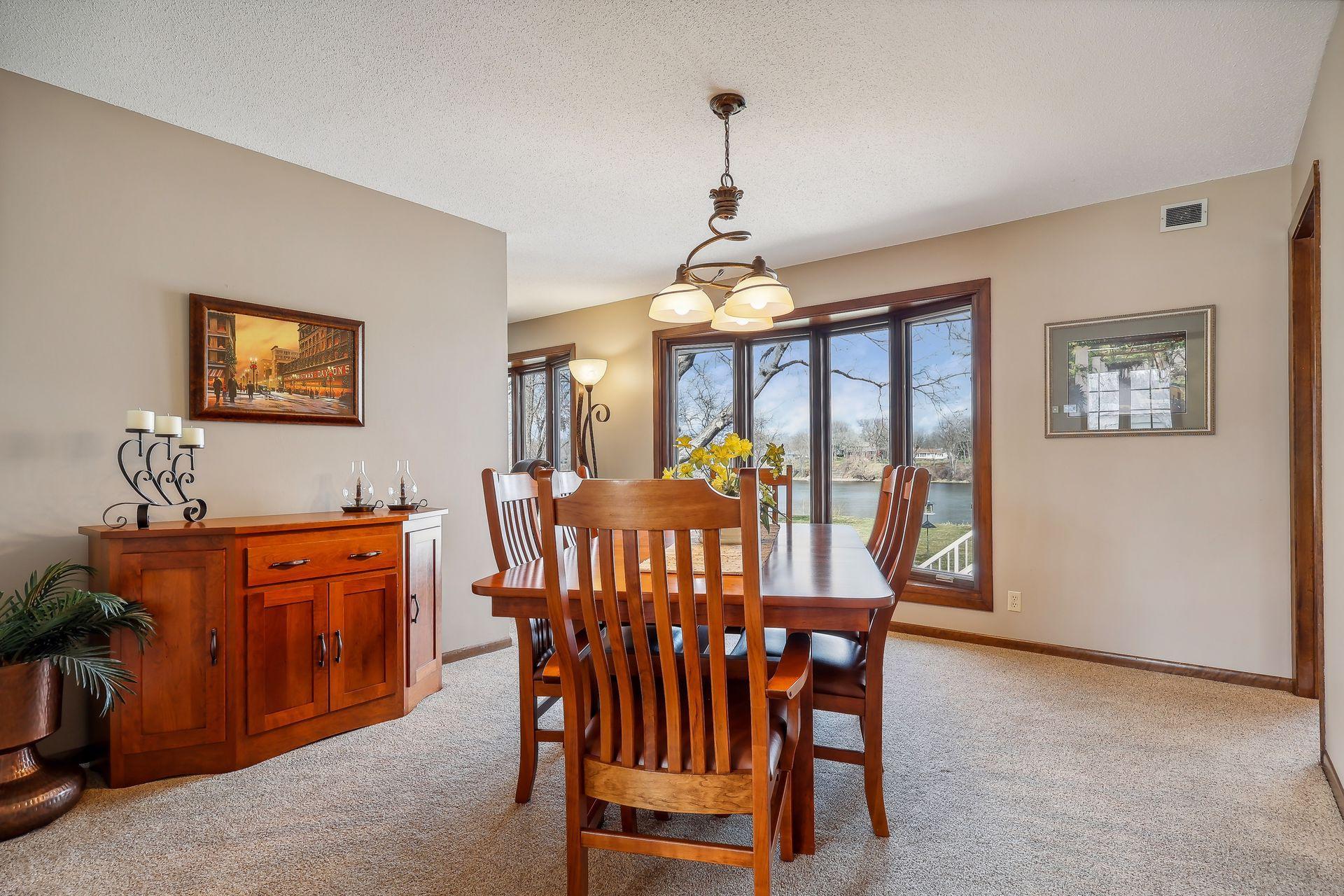 Dining Room is spacious and provides incredible river views