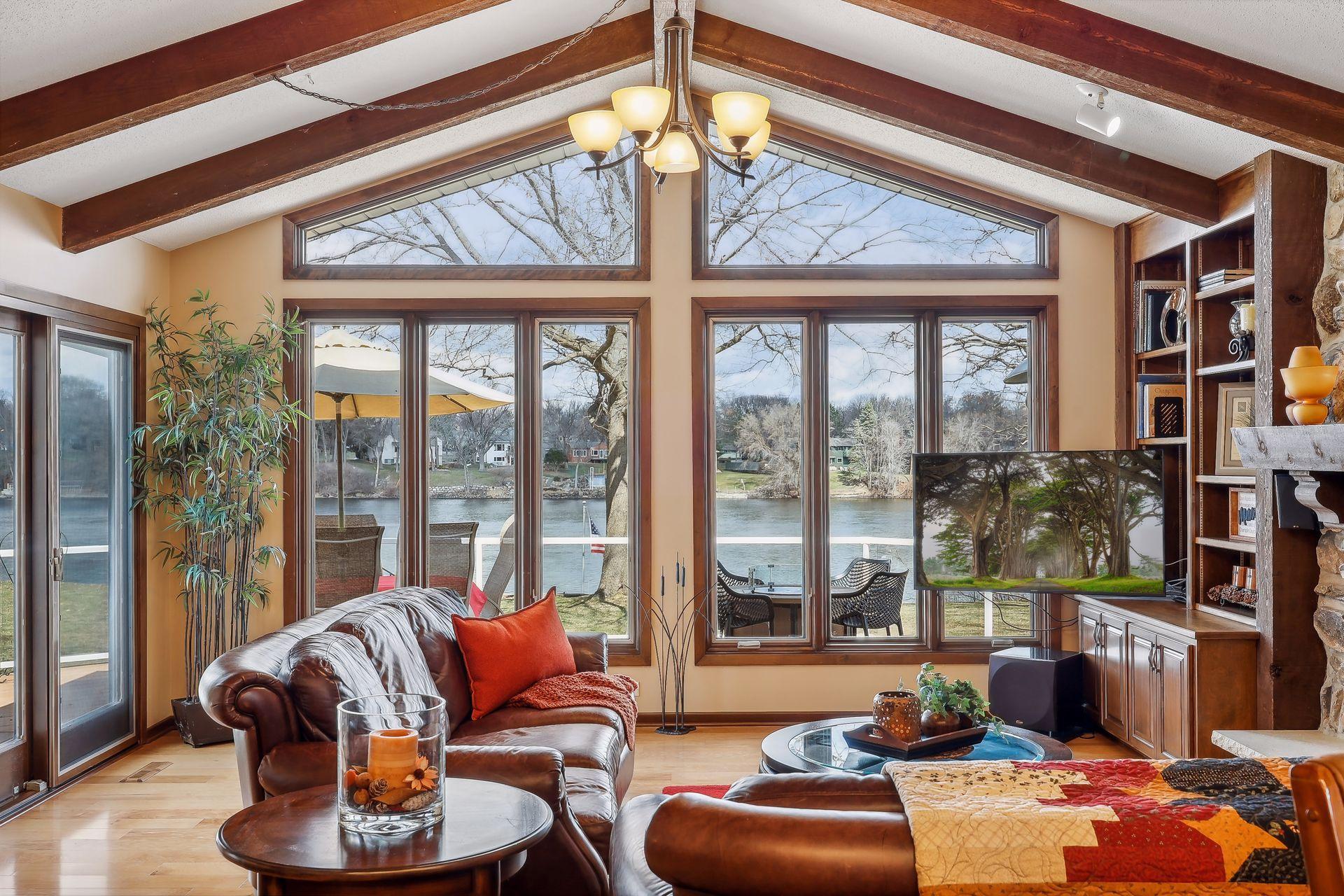 Incredible river views from you family room. New Pella windows throughout the home