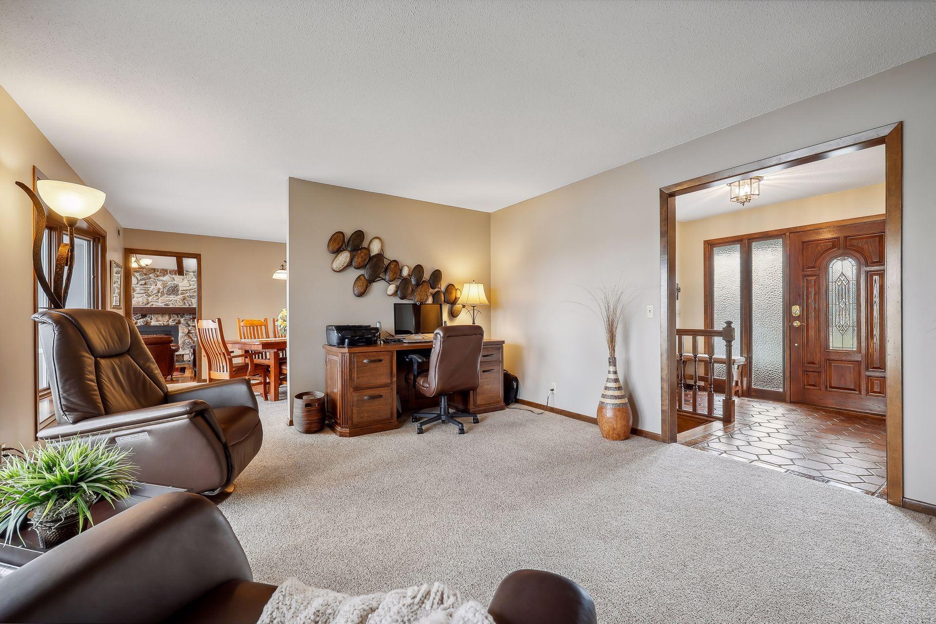 Main level living room is fun and spacious