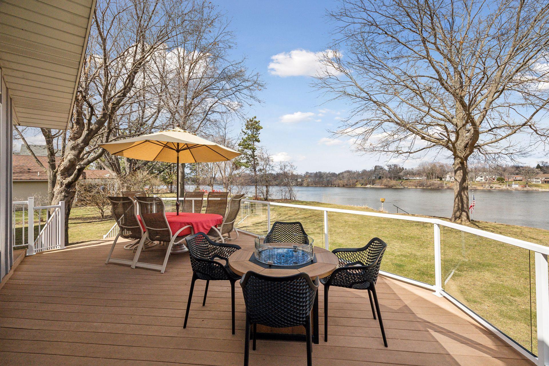 Maintenance free deck with glass panels allow unobstructive views of the river