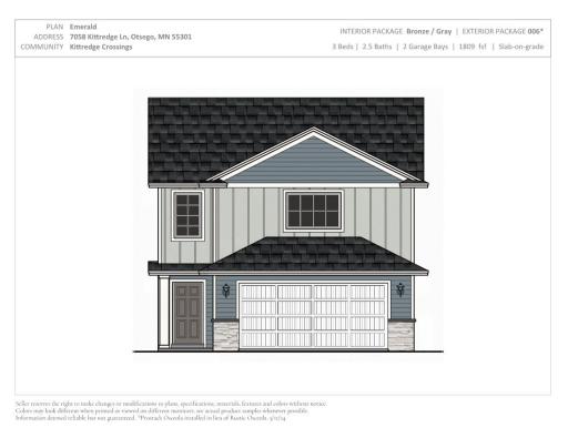 7058 Kittredge Ln - Exterior Color Package. Photos and renderings may not depict actual plan, materials, & finishes may vary. All measurements are approximate.