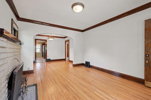Spacious living room/dining area and newly refinished hardwood floors