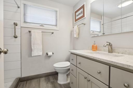 Renovated upstairs bathroom with walk-in shower