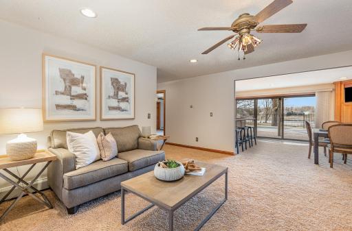 Lower level flex space by bar area that can be used for seating or pool table and other large game tables.