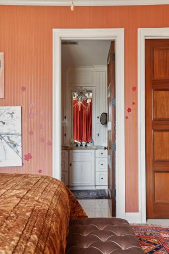 Wonderful bedroom space perfected with custom wallpaper.