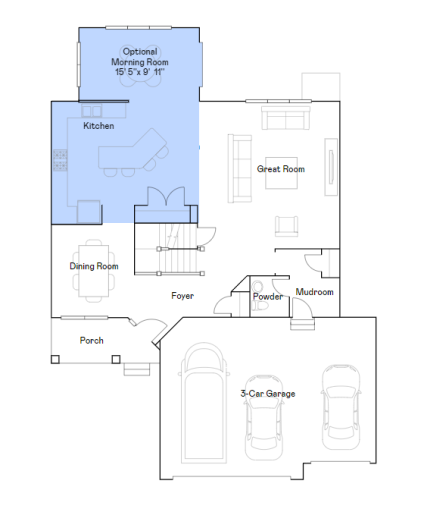 Springfield main level floorplan with morning room