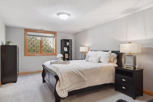North-side lower-level bedroom also features it's own private sink and walk-in closet.