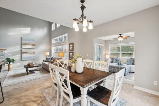 The open concept living room, dining room and sun room are perfect for entertaining.