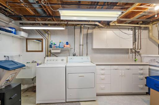 Big laundry room, sharing space with HVAC, water softener, and more storage