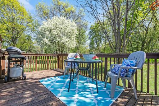Beautiful flowering trees, pear trees, perennials... all in a fully fenced backyard.