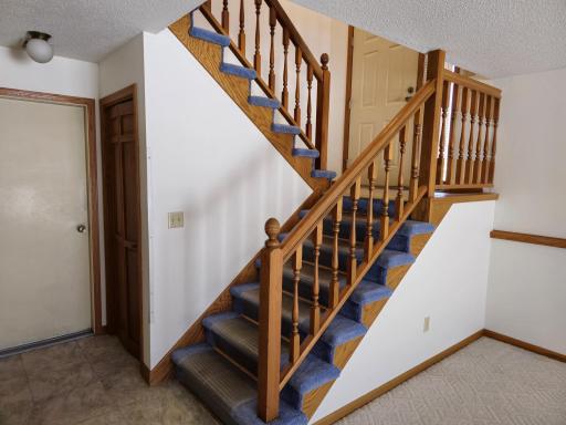 Attractive stairwell to lower living space.