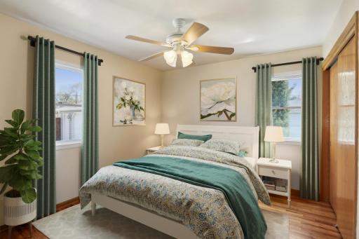Virtual staged bedroom and window treatments