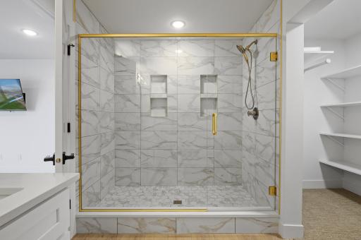 MASSIVE Custom Tile Walk in Shower with Two Built in Niches and Heavy Duty Glass!