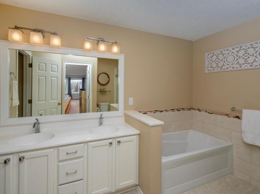 Huge bathroom with separate shower and tub, double sinks!