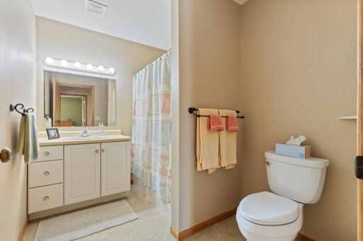 The upper level full bath provides privacy for your guests