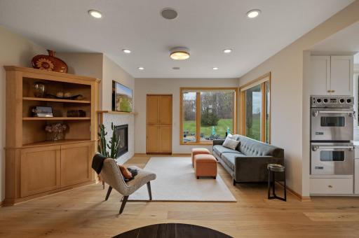 Seating area with a gorgeous fireplace and more amazing views!