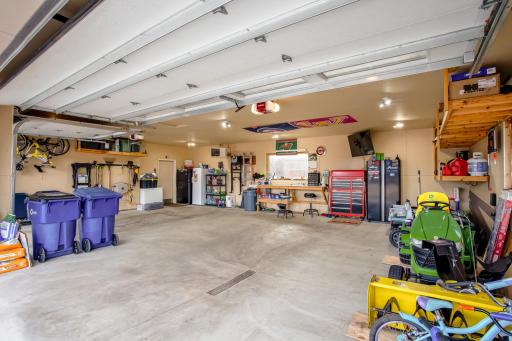 Heated and insulated garage with workbench.