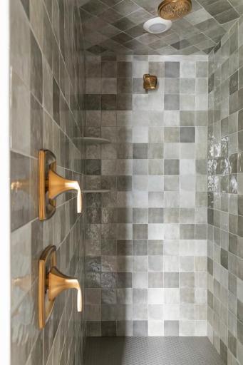 Full Ceramic Tile Walk In Shower with Rain Shower Head