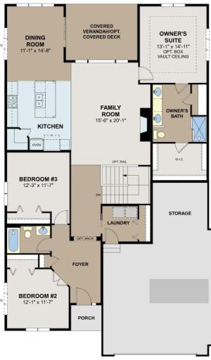 Main level floorplan complete with covered maintenance free deck!