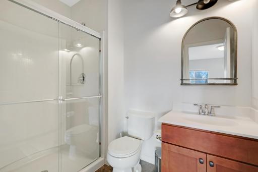 Lower level 3/4 bathroom is perfect for your overnight guests or kiddo who wants the lower level bedroom area.