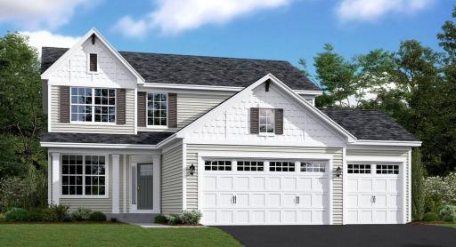 (Exterior rendering, actual homes finishes will vary) A stunning display from the street, introducing our popular Springfield plan. This home comes complete with irrigation, landscaping, trees and a full yard of sod!