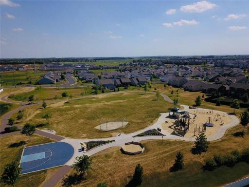 Aerial View of Park/Baseball Diamond/Basketball Hoop