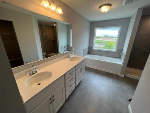 Double Vanity, Separate Tub and Tiled Shower!