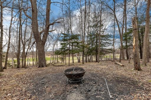 Great fire pit area for friends and family to gather around. The stack of firewood by the fire pit area will stay along with the fire pit.