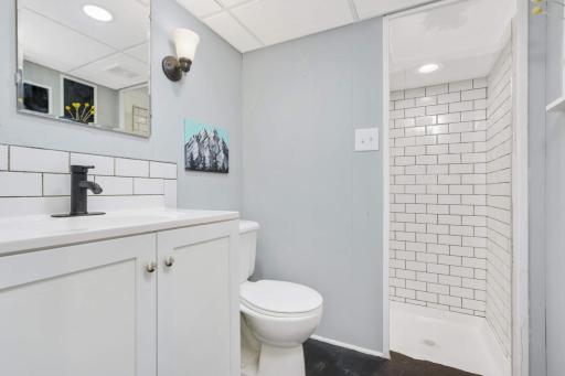 Newly updated 3/4 bath with walk-in shower .