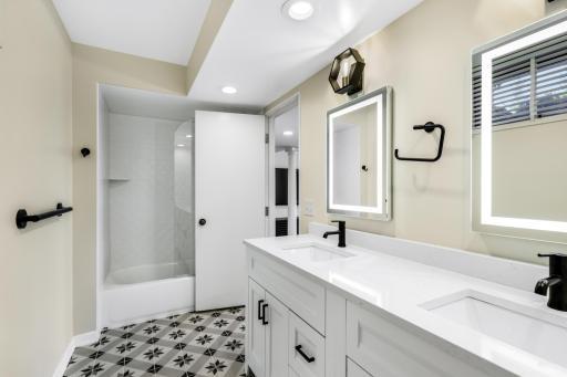 One of two lower level, completely updated bathrooms.