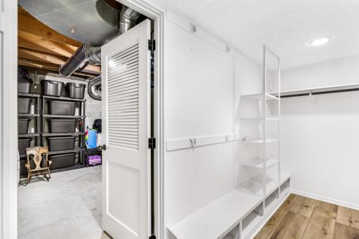 The lower level walk-in closet and abundant storage space.