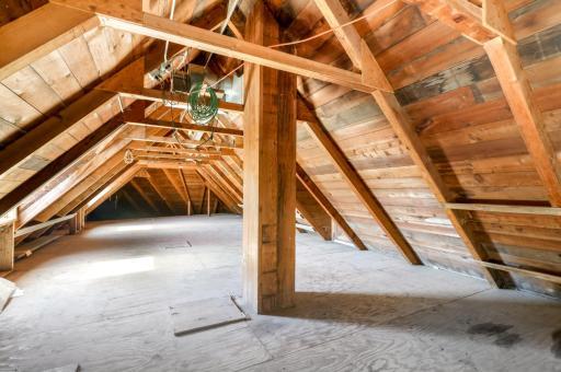 The four stall horse stable with above hayloft.