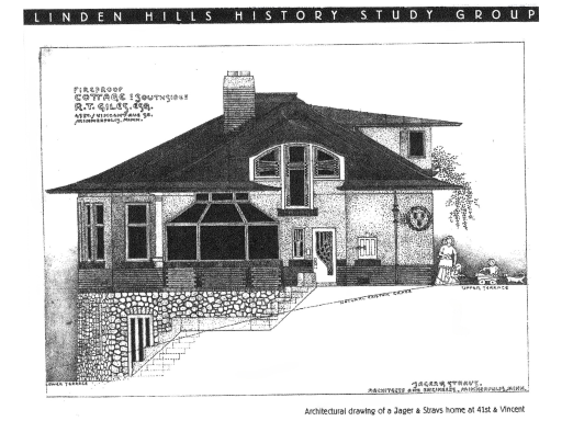 This unique home was designed by European architects John Jager & Carl Straus in the progressive Viennese Secession style. Both architects lived in the Linden Hills area and left examples of their unique design perspectives around the Lakes District.