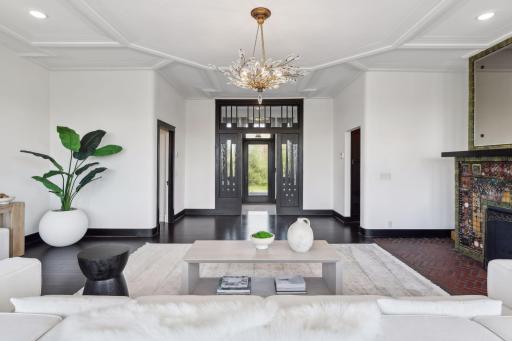 Generously sized grand foyer and entry with beautiful 10' coffered ceilings.