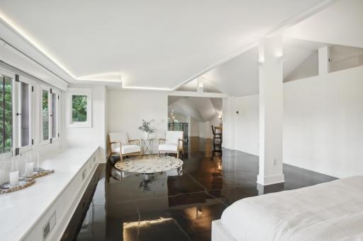 The epoxy heated concrete floor feels like a work of art - similar to the city lakes freezing before it snows.