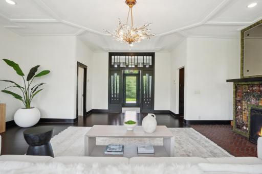 Generously sized grand foyer and entry with beautiful 10' coffered ceilings.