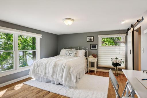 Hickory flooring extends throughout the upper level.