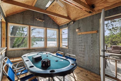 Inside your private boathouse which doubles as a Poker party house