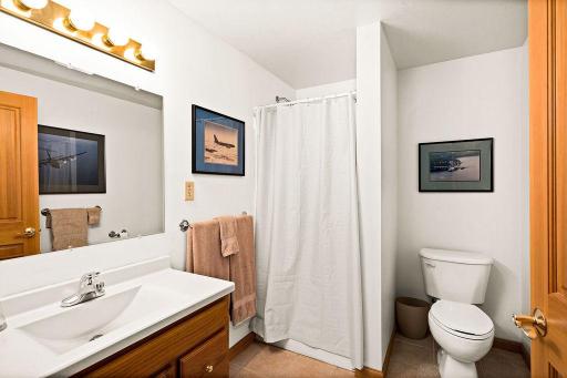 The lower level features a 3/4 bathroom, right off of the shop.