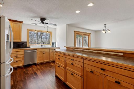 The kitchen provides ample countertop space for food preparation.