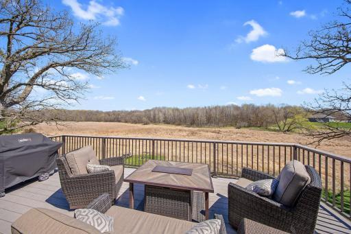 WOW! This could be your view from your maintenance free deck. A portion of the deck is covered so you can even enjoy it during the rain! The view over the wetland is perfectly framed by 2 majestic oak trees.