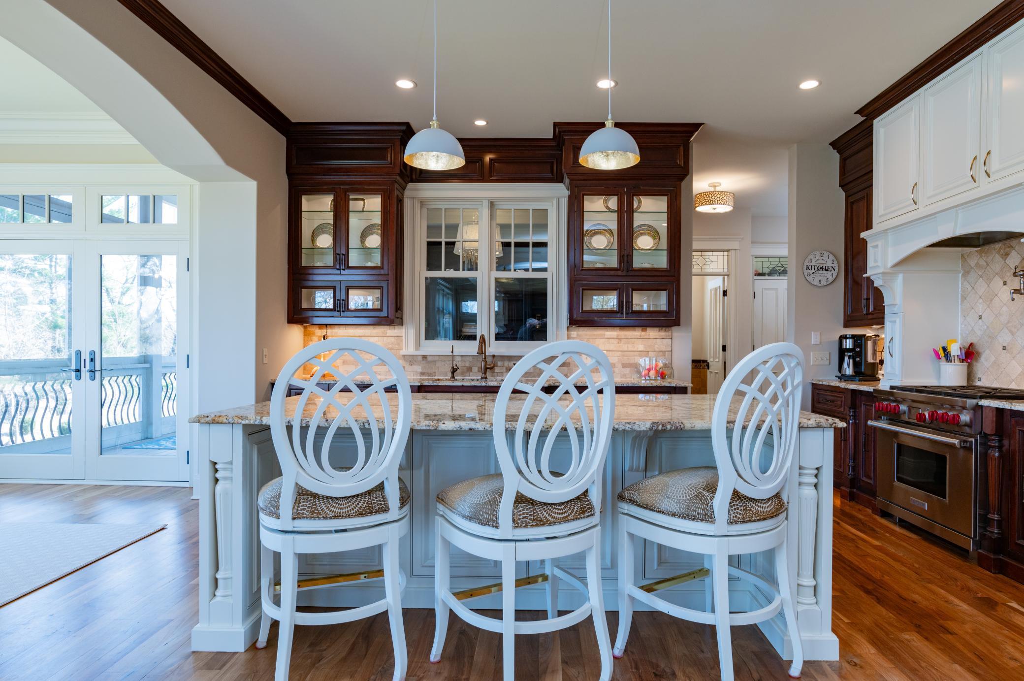 Enameled Island with Updated Lighting & Brushed Brass Hardware