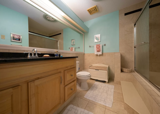 upper level bath with granite countertops + Jacuzzi size soaking tub