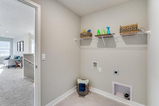An upper level laundry is perfect for a busy family! *PHOTO OF PREVIOUS MODEL. SELECTIONS MAY VARY