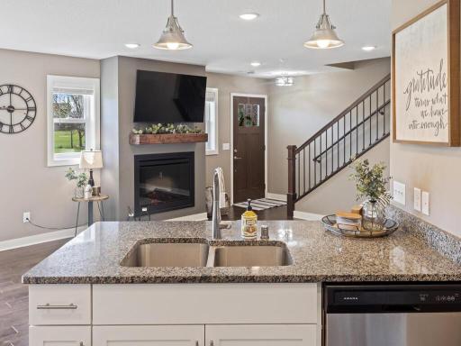 Kitchen peninsula overlooks the family room; perfect for entertaining!