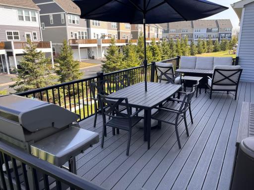 Oversized maintenance free deck provides shaded evenings at home. Grab your favorite beverage and head out to grill and relax in your private backyard.