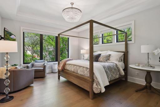 The Primary Suite is a private oasis where you can unwind and refresh. The home enjoys many smart home features including motorized window coverings in this suite.